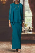 Sheath Scoop Neck Long Sleeves Floor Length Mother Dresses CM0365