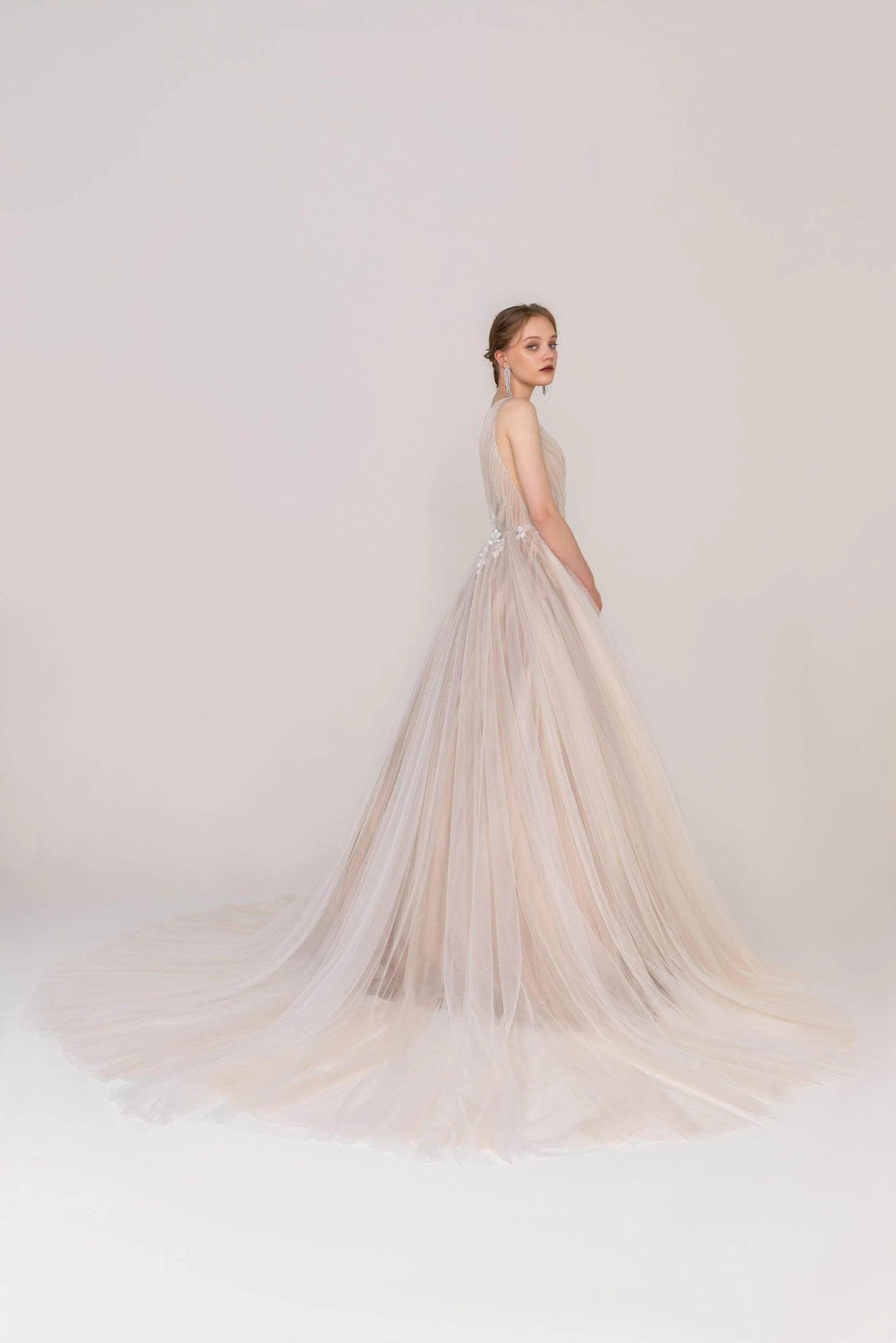 A-Line Court Train Tulle Wedding Dress CW2421