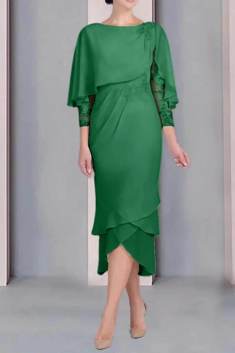 Sheath Column Scoop Short Sleeves Tea Length Mother Dresses CM0359