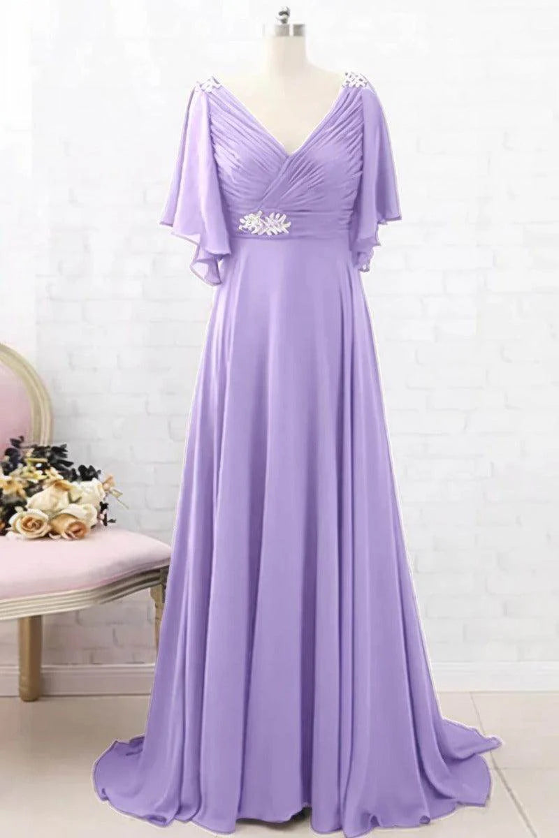 A-Line Sweep-Brush Train Chiffon Mother Dress CM0082