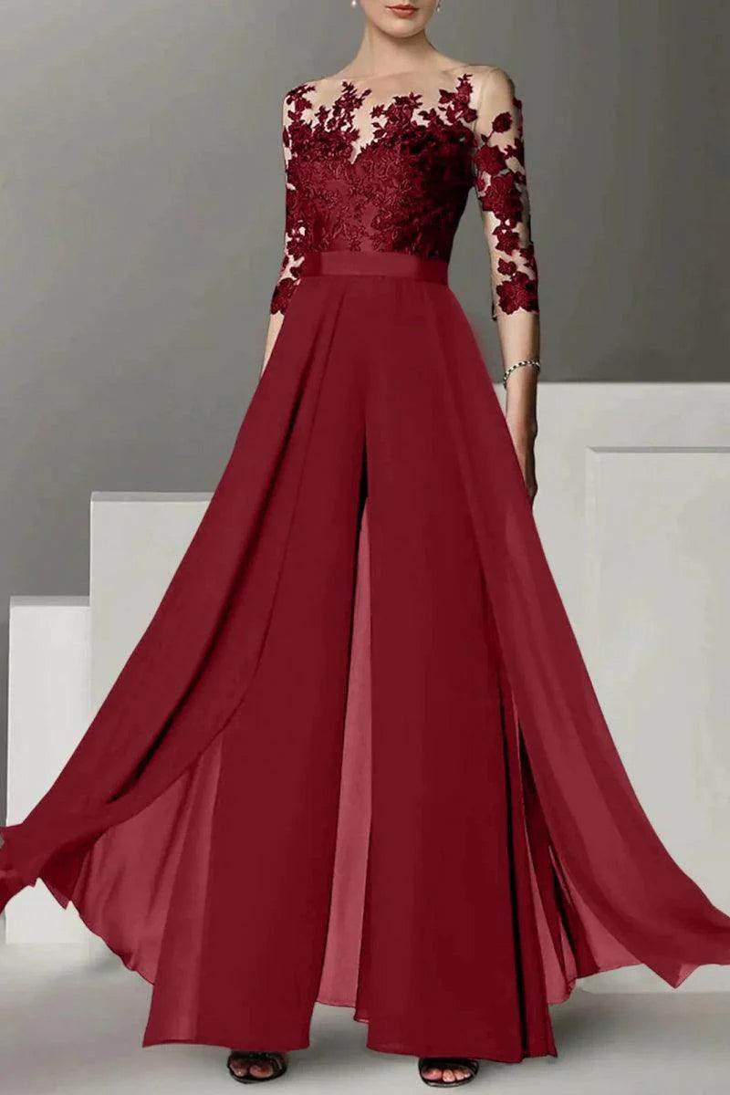 A Line Jewel Neck 3/4 Length Sleeves Floor Length Mother Dresses CM0375