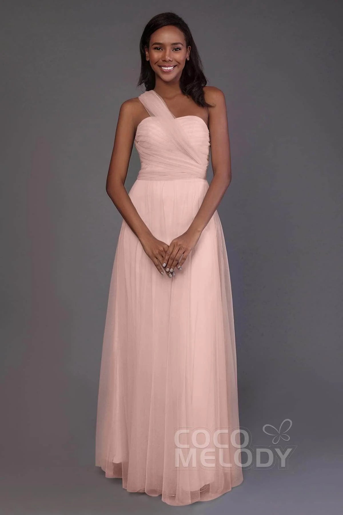 Sheath-Column Floor Length Tulle Bridesmaid Dress PR3502