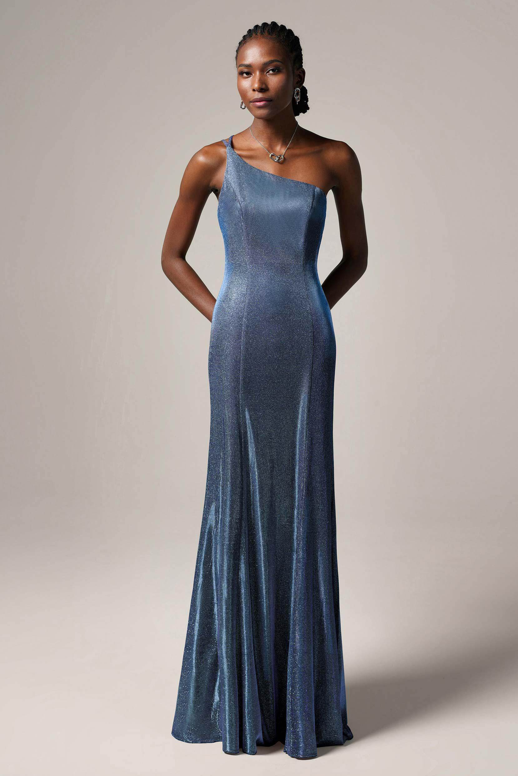 Sheath-Column Floor Length Gold Dusting Fabric Dress CS0241