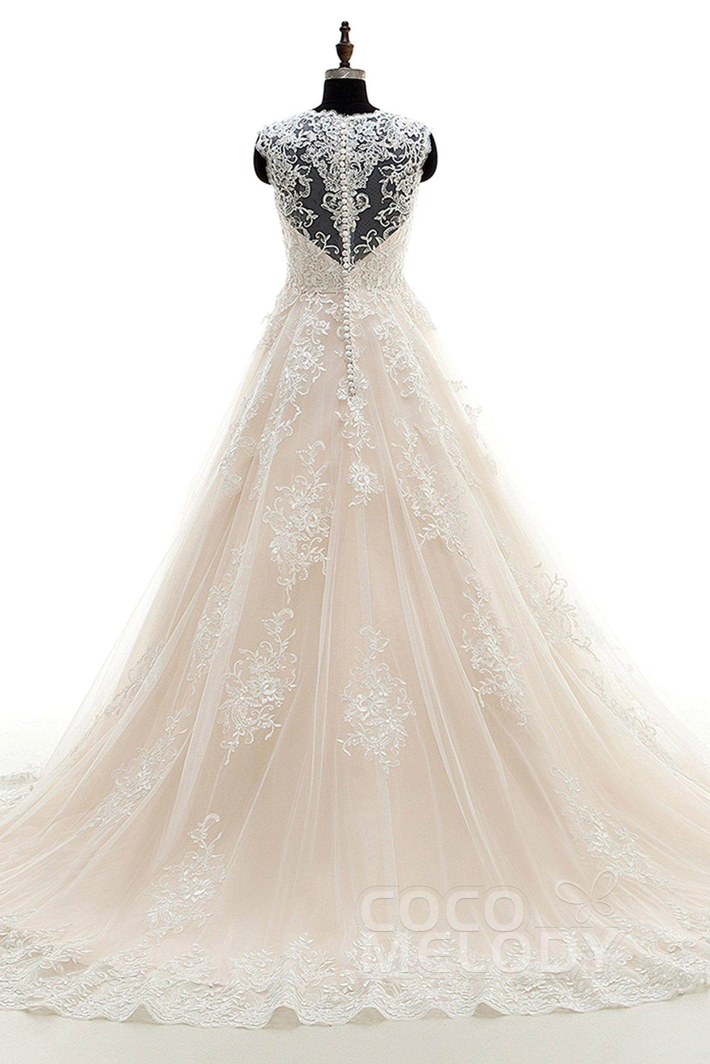 A-Line Court Train Tulle and Lace Wedding Dress LWXT16001