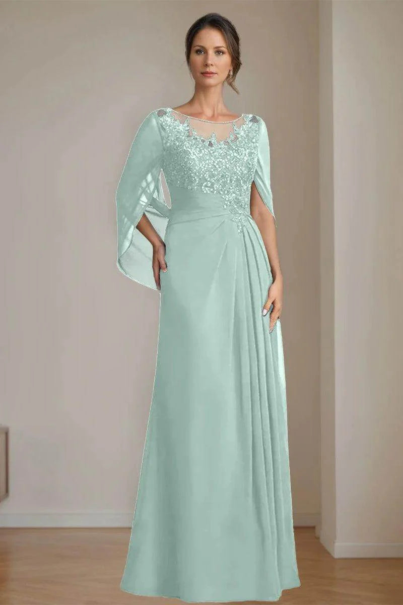 A Line Scoop Floor Length Sequins Mother of the Bride Dresses CM0369