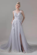 A-Line Chapel Train Lace Tulle Wedding Dress CW2810