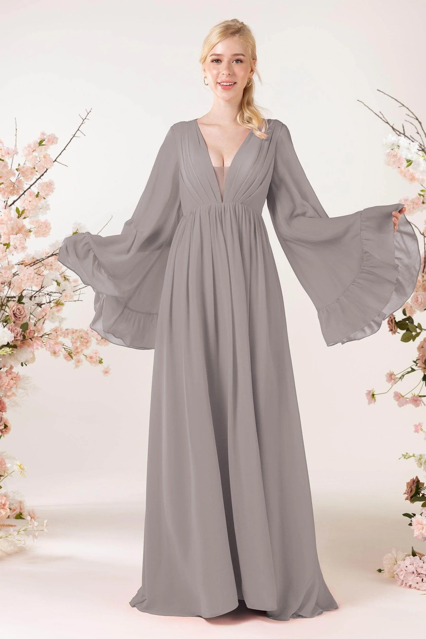 A-Line Sweep-Brush Train Chiffon Bridesmaid Dress CB0465