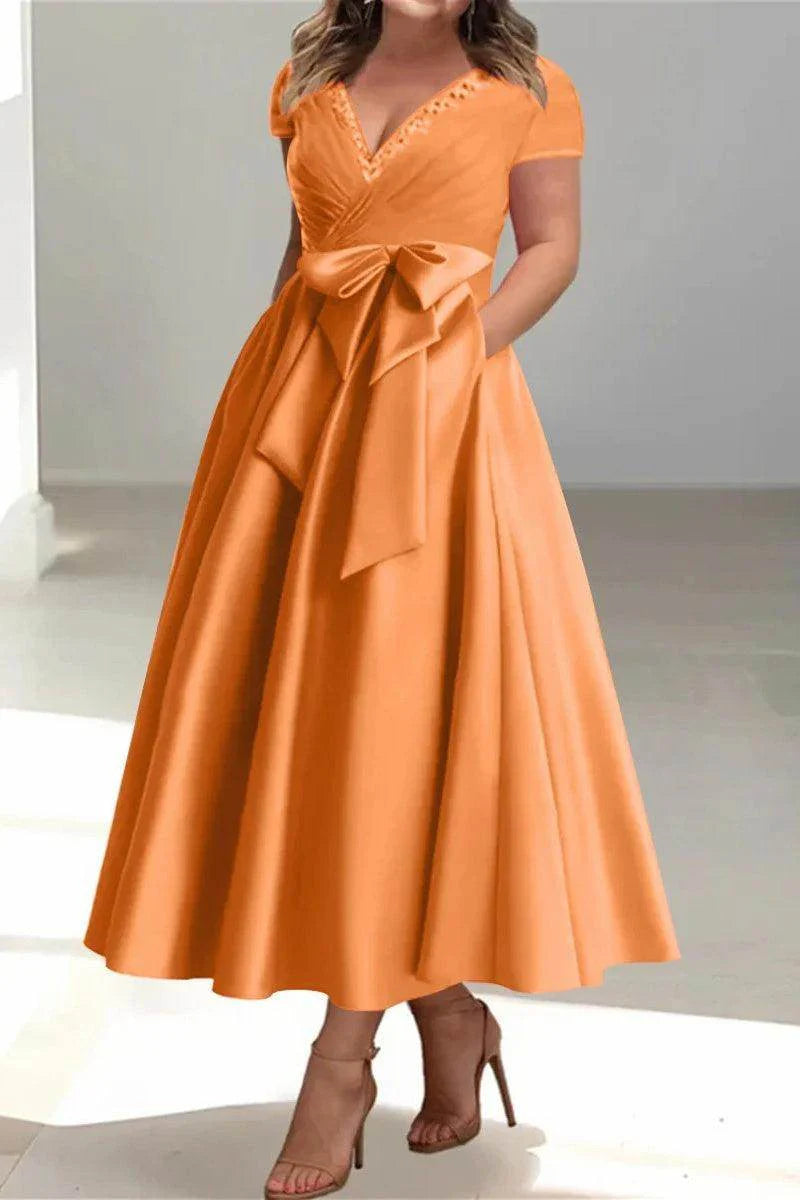 A Line V-Neck Mother of the Bride Dresses with Pockets CM0350