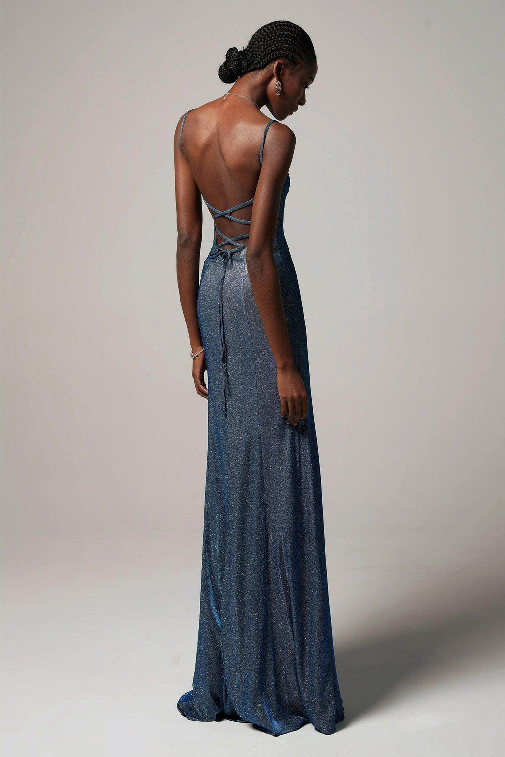 Sheath-Column Floor Length Gold Dusting Fabric Dress CS0240