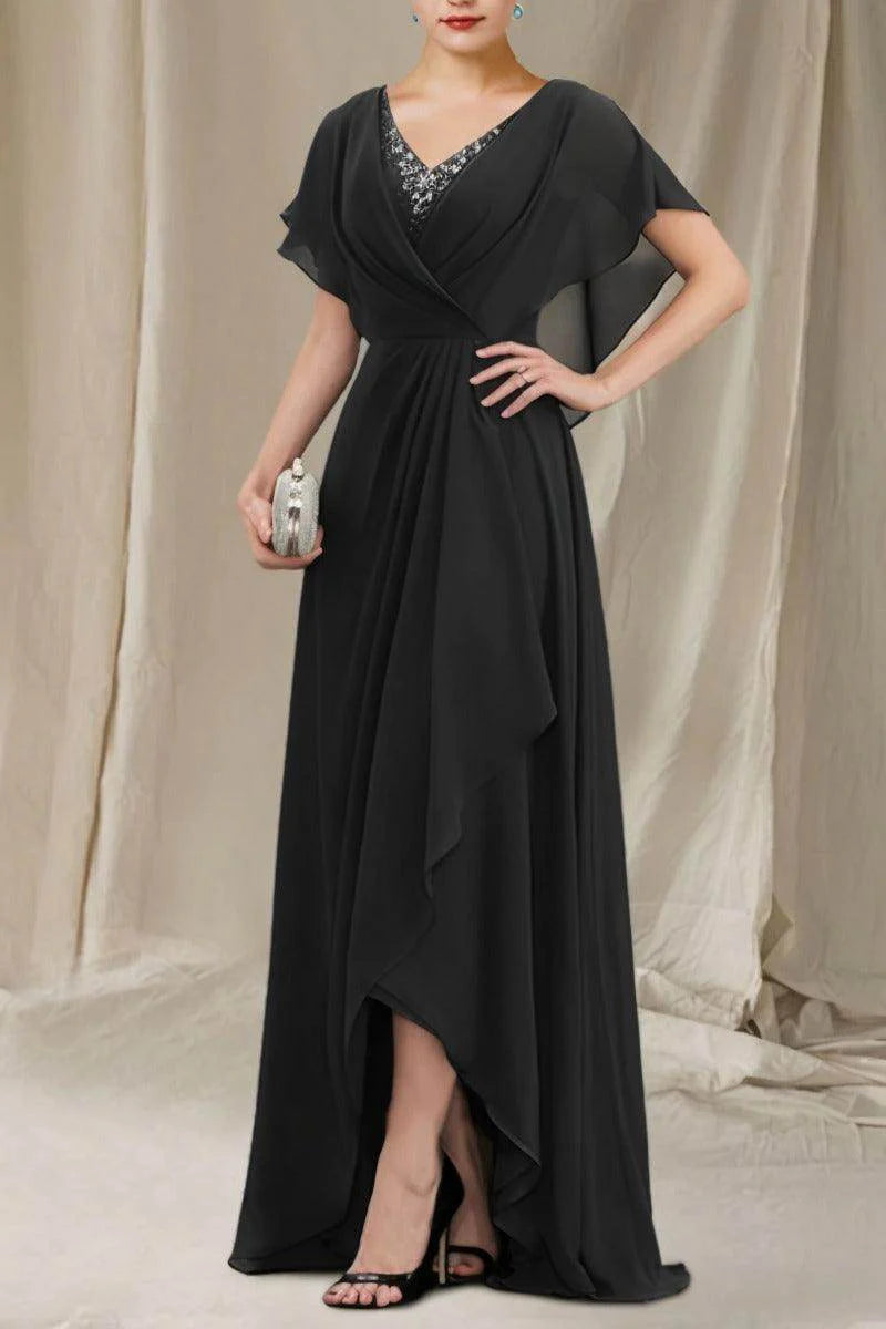 A-Line Sweep-Brush Train Chiffon Mother Dress CM0080