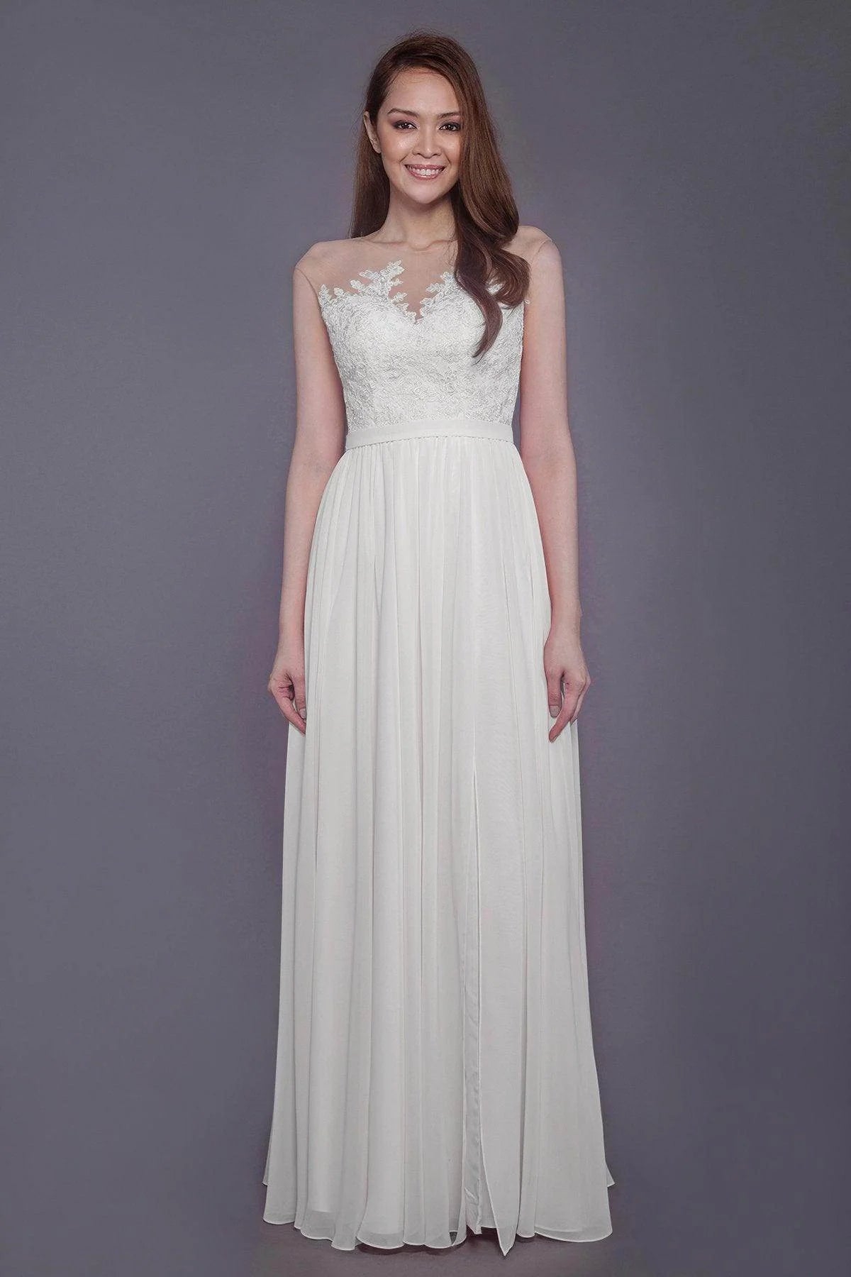 Sheath Floor Length Chiffon and Lace Bridesmaid Dress PR3595