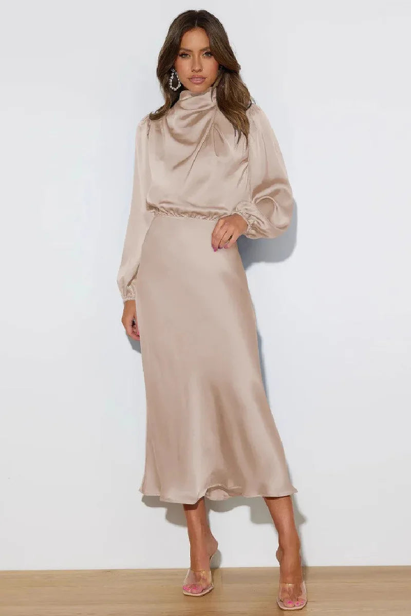 A-Line Midi Elastic Silk like Satin Formal Evening Dresses 719013207299