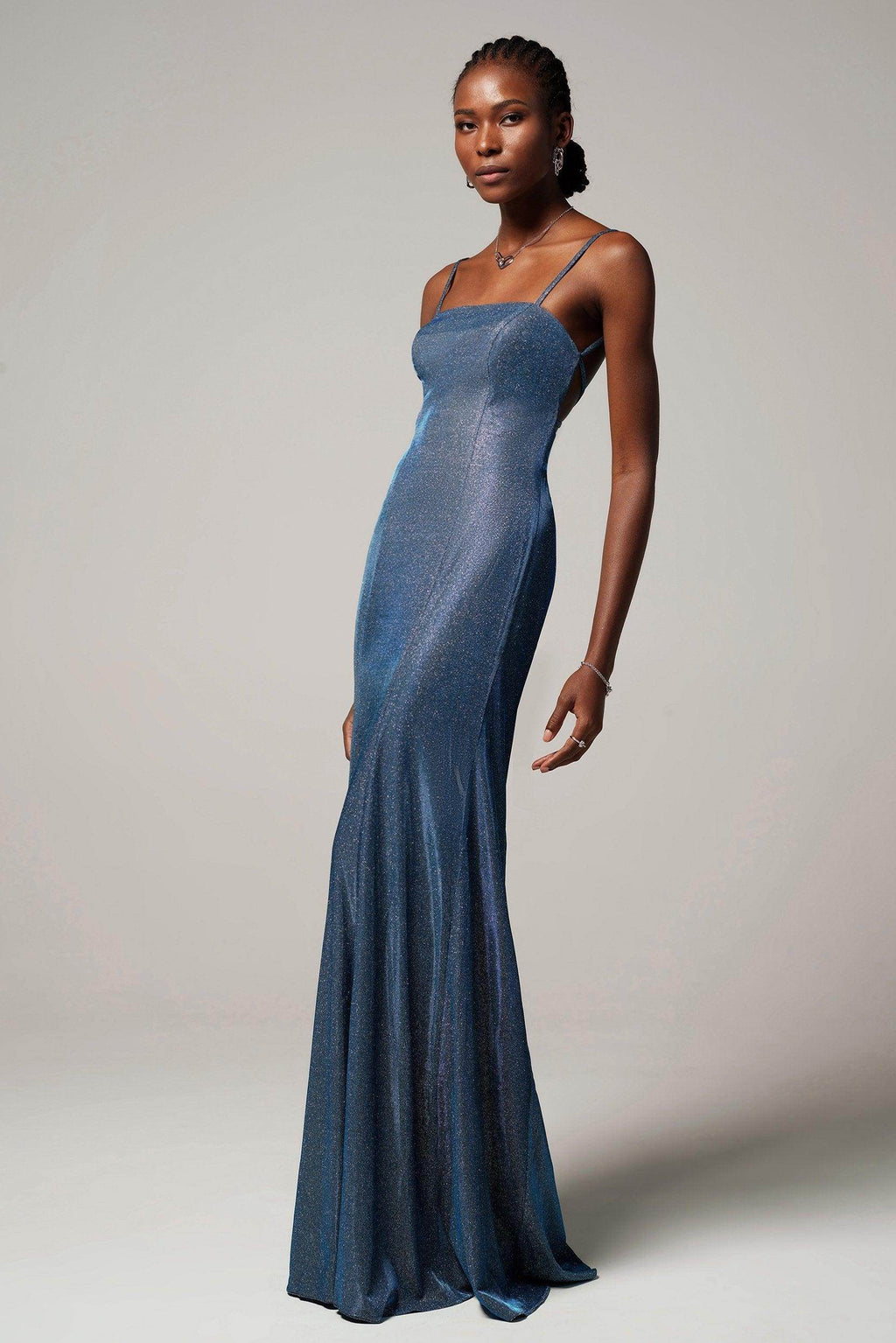 Sheath-Column Floor Length Gold Dusting Fabric Dress CS0240