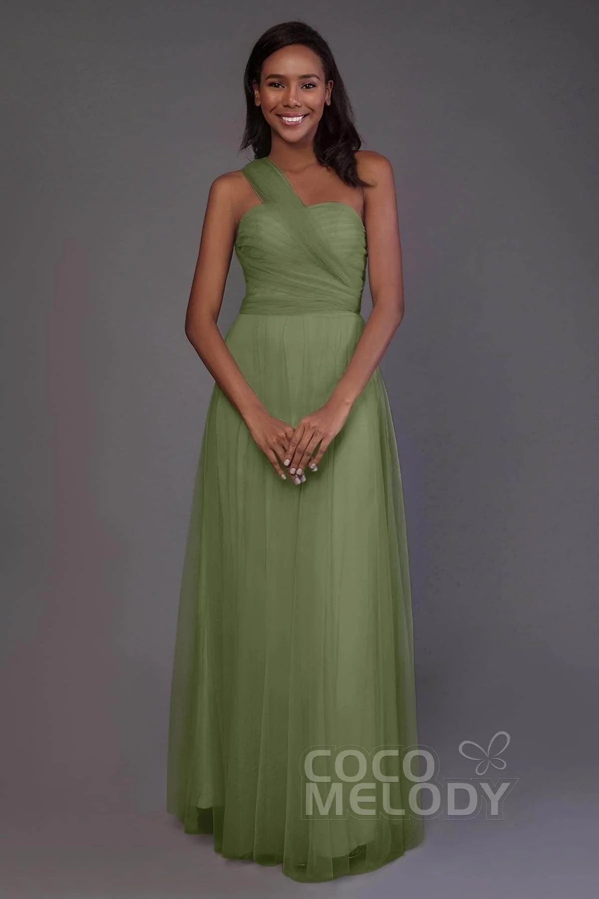 Sheath-Column Floor Length Tulle Bridesmaid Dress PR3502