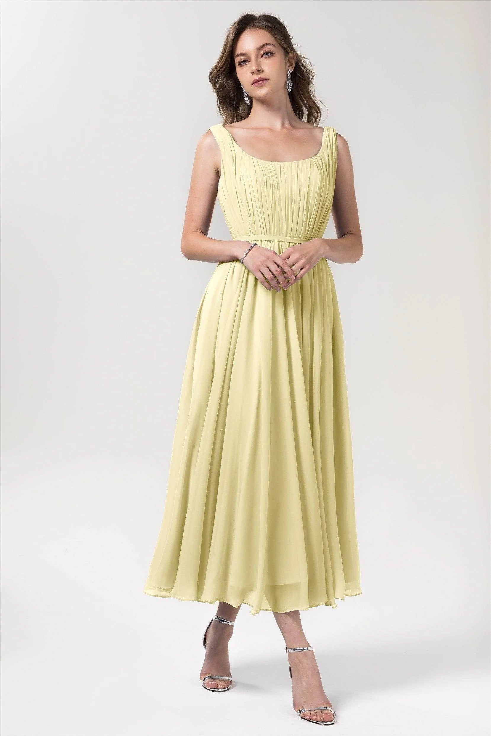 A-Line Tea Length Chiffon Bridesmaid Dress CB0555PS