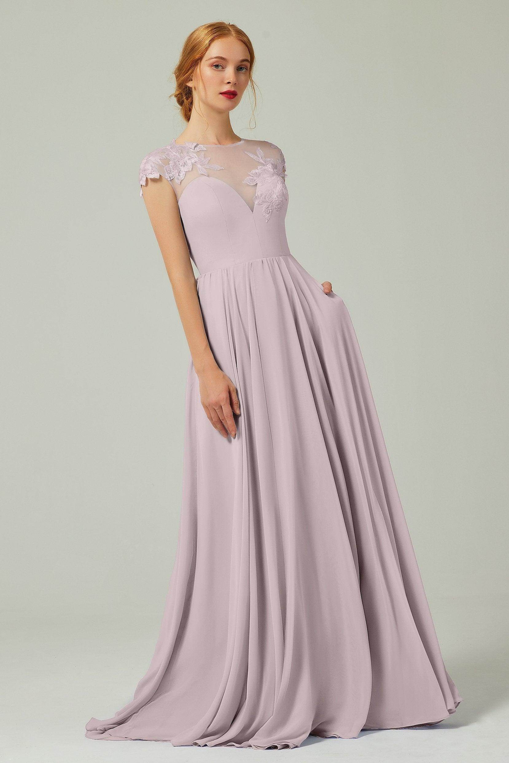 A-Line Sweep-Brush-Train Chiffon Bridesmaid Dress CB0248PS