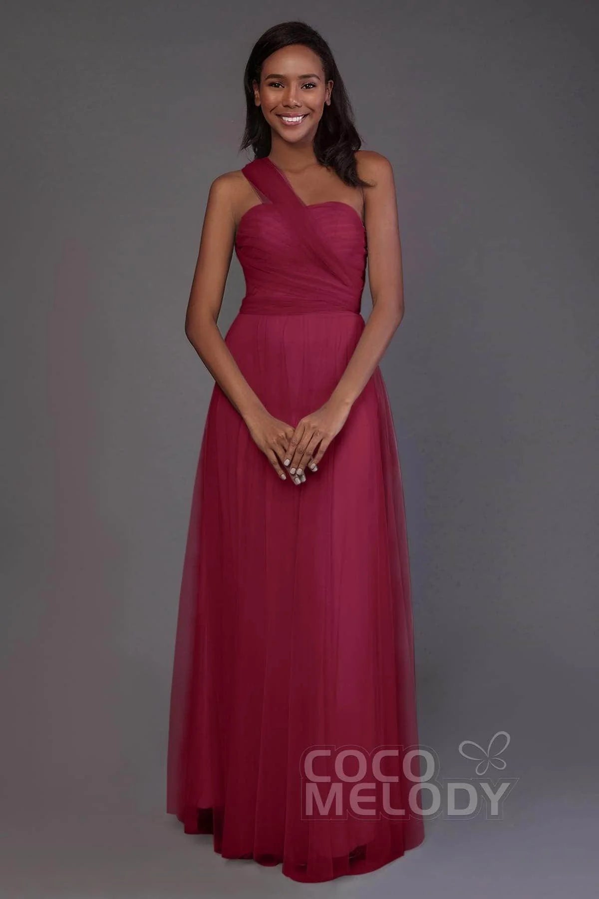 Sheath-Column Floor Length Tulle Bridesmaid Dress PR3502