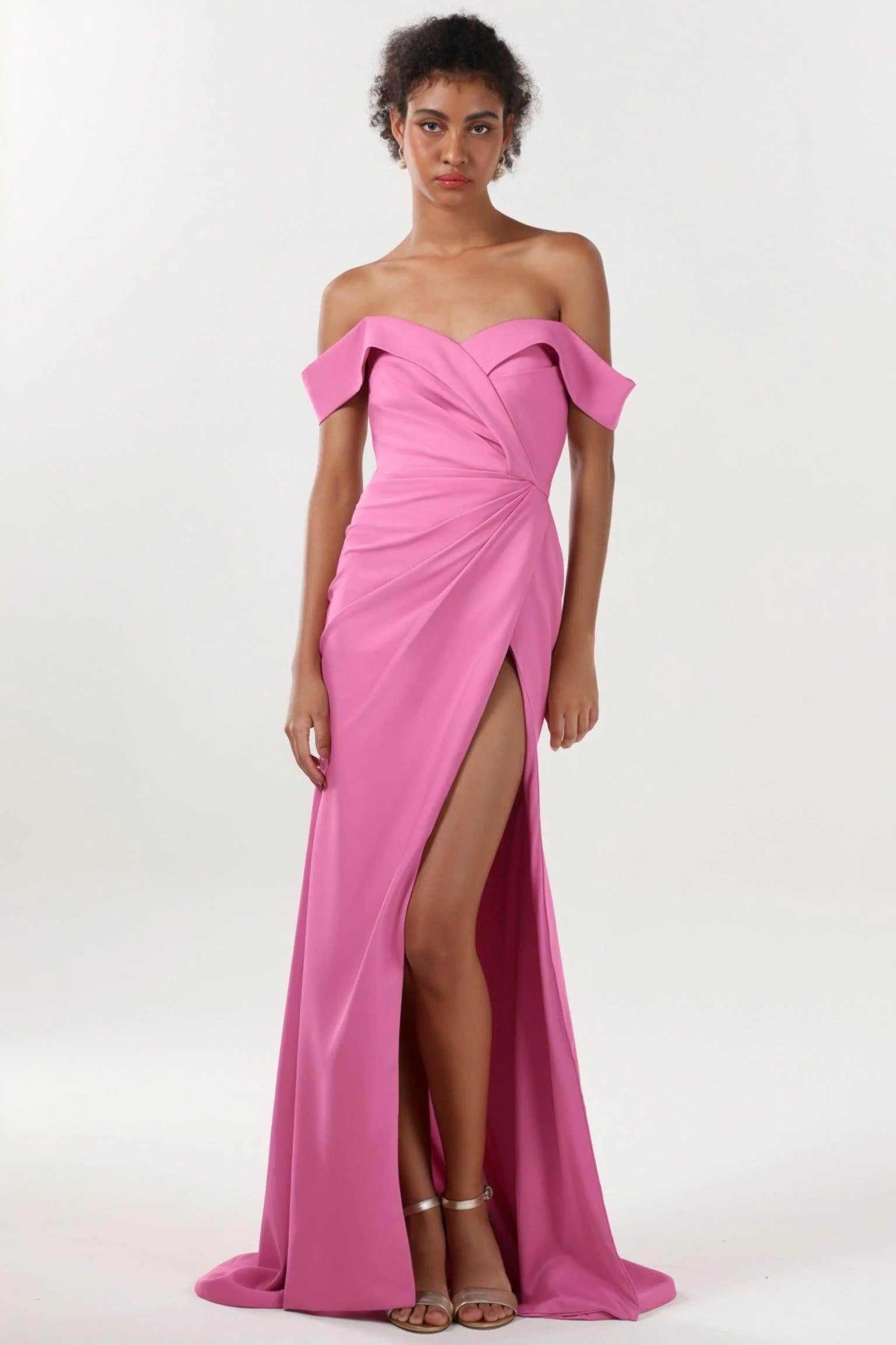 Sheath-Column Sweep-Brush Train Stretch Crepe Formal Dress CS0595