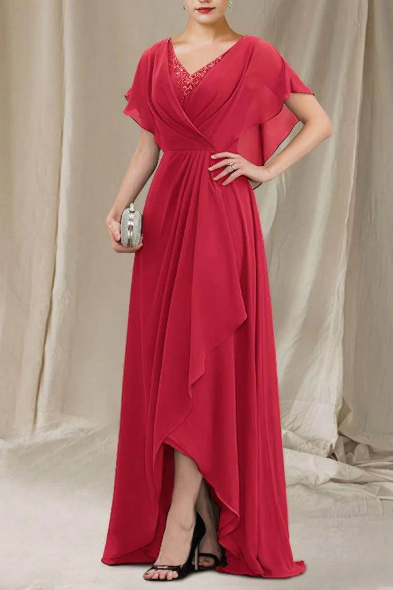 A-Line Sweep-Brush Train Chiffon Mother Dress CM0080