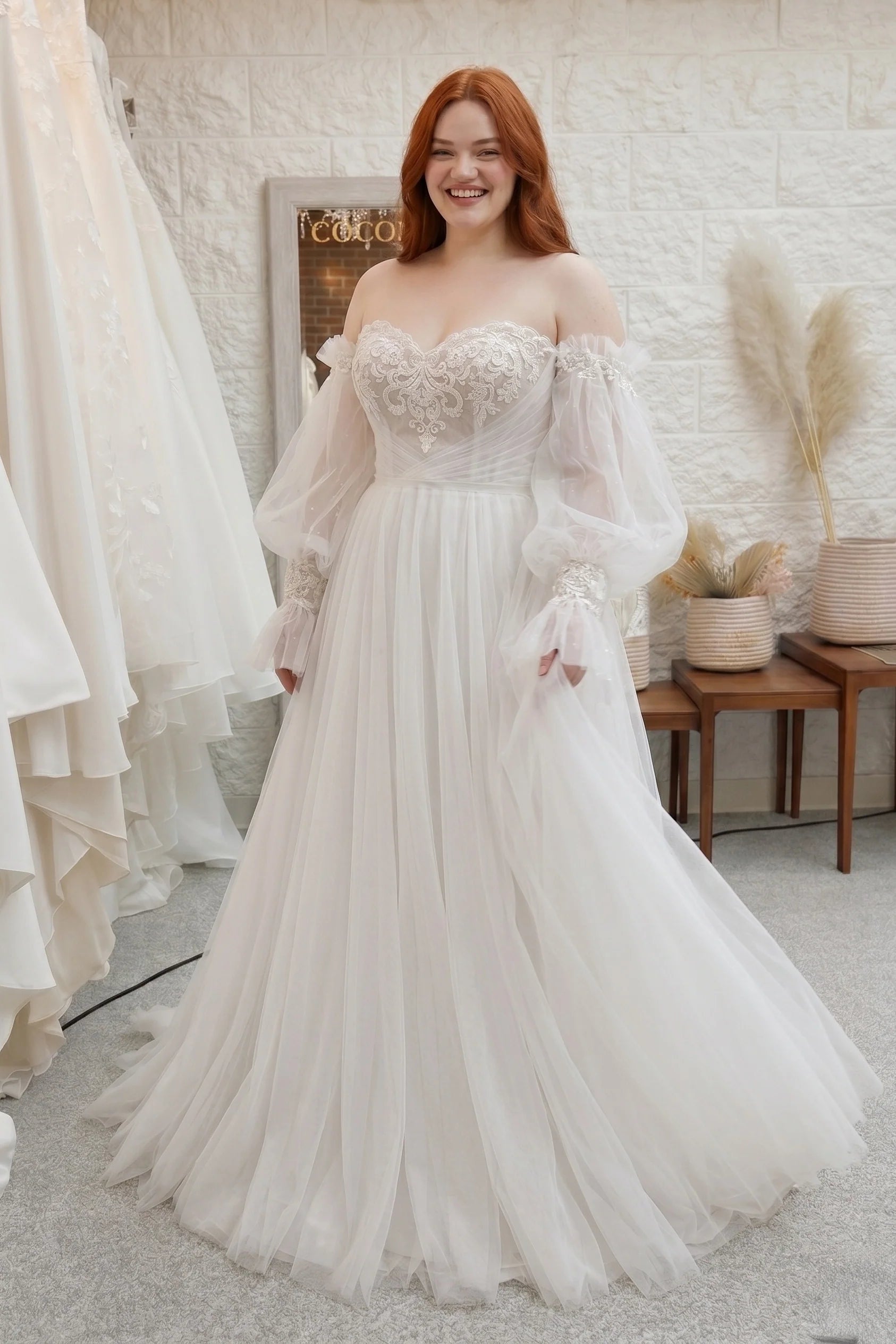 A-Line Court Train Lace Tulle Wedding Dress CW3237