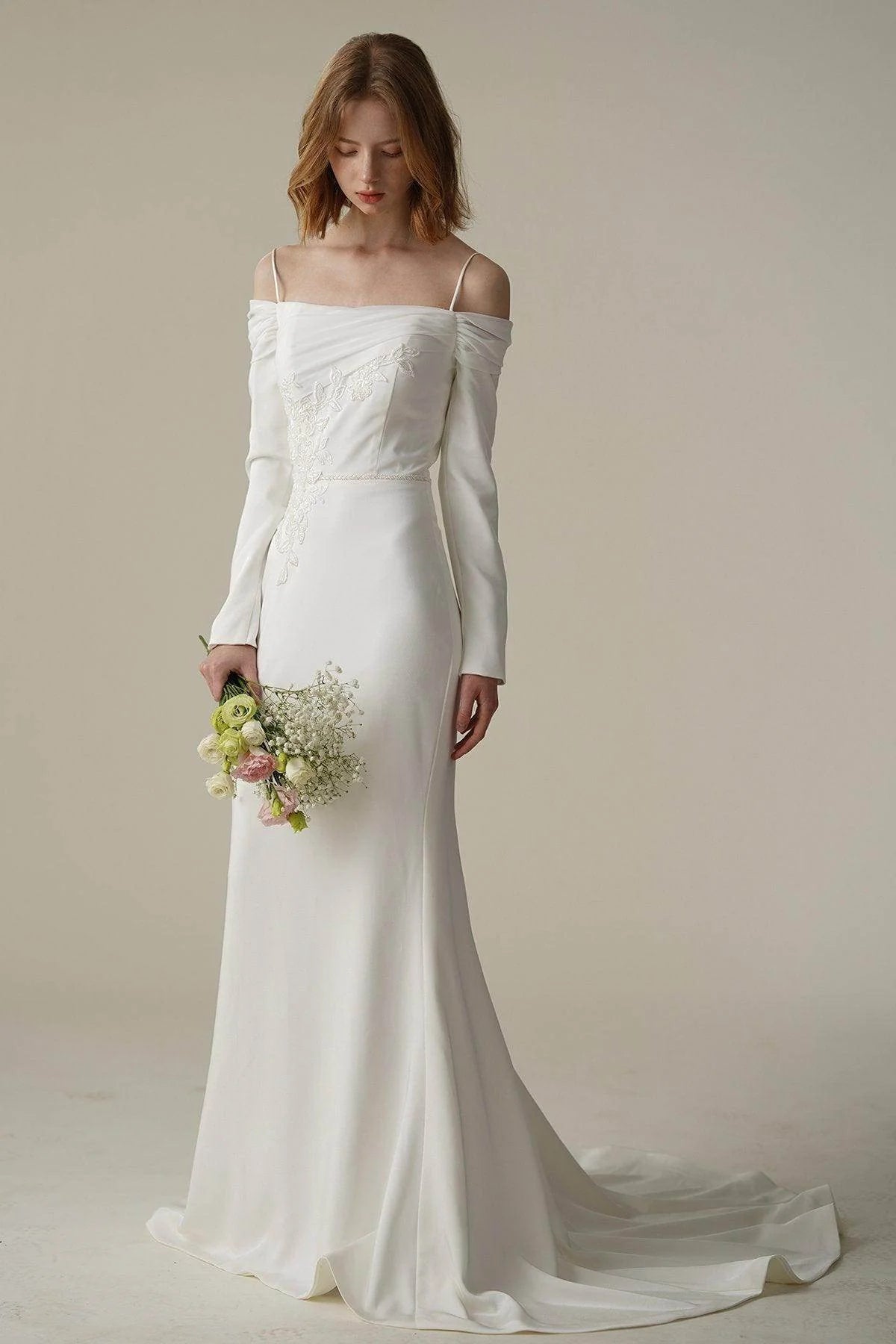 Trumpet-Mermaid Court Train Satin Wedding Dress CW3088