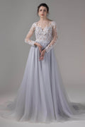 A-Line Chapel Train Lace Tulle Wedding Dress CW2809