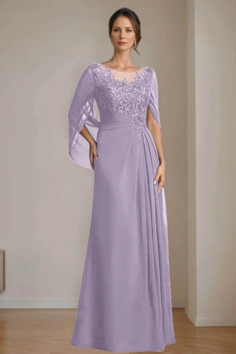 A Line Scoop Floor Length Sequins Mother of the Bride Dresses CM0369
