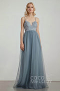 A-Line Floor Length Tulle Lace Bridesmaid Dress CB0437