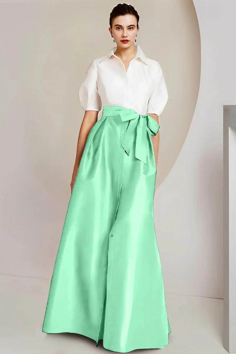A Line Shirt Collar Short Sleeves Floor Length 2 pieces Mother Dresses CM0347
