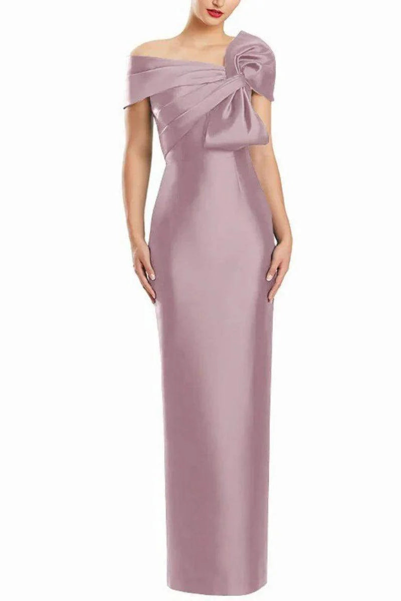 Sheath One Shoulder Floor Length Mother Dresses with Bow CM0368