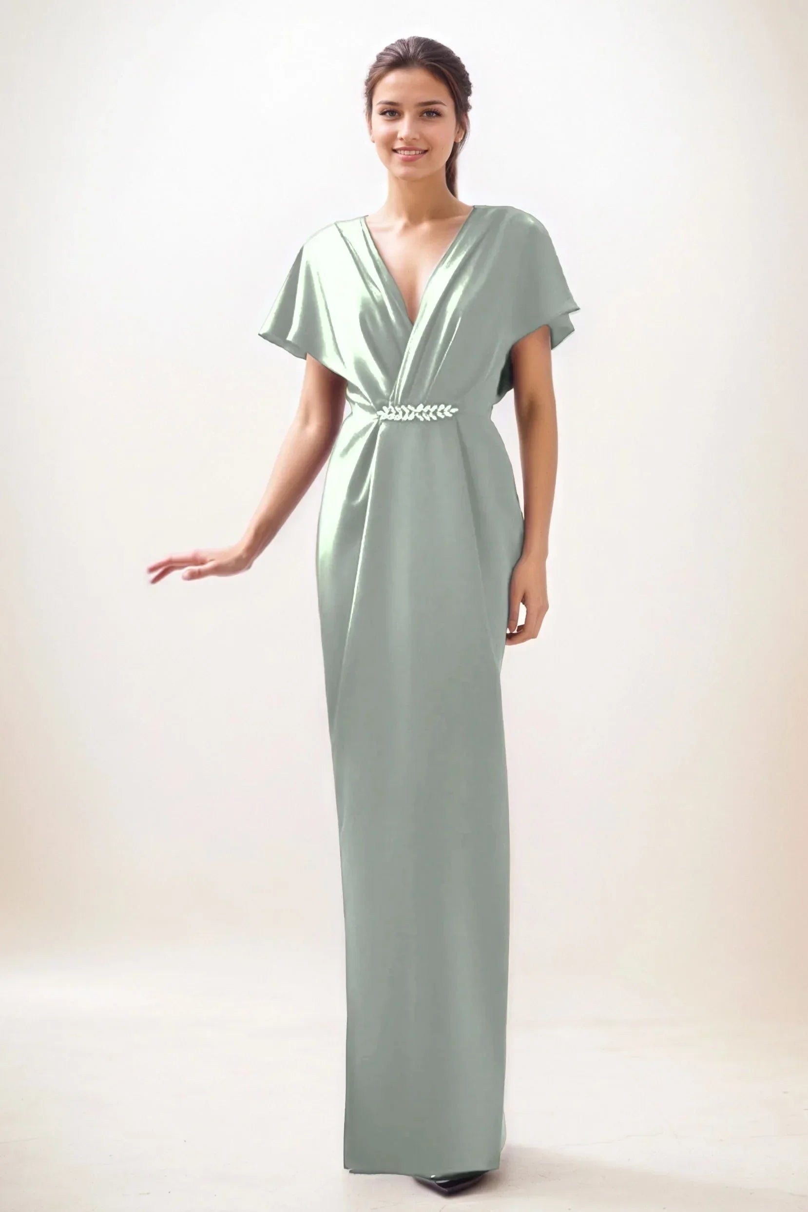 Sheath-Column Maxi Luxe Satin Wedding Guest Dress CG0299