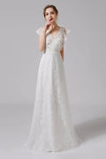 A-Line Floor Length Lace Tulle Wedding Dress CW2708