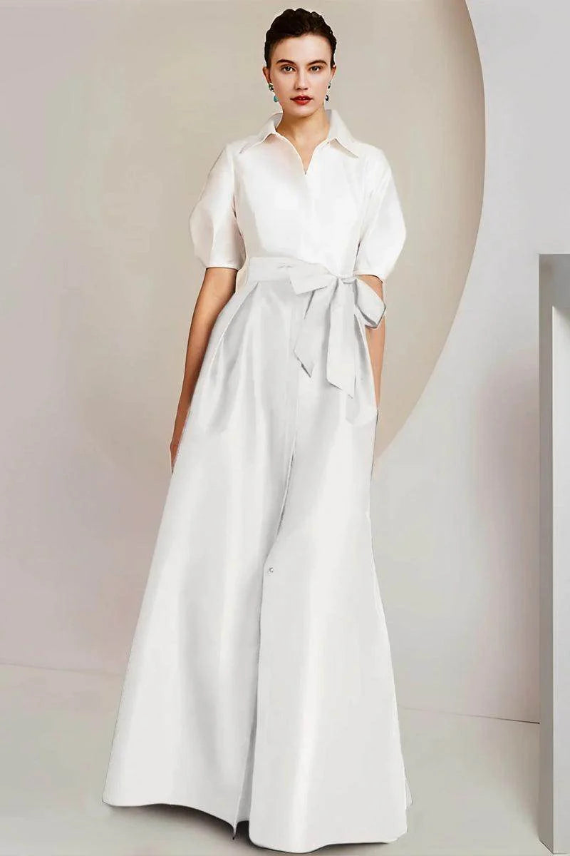 A Line Shirt Collar Short Sleeves Floor Length 2 pieces Mother Dresses CM0347