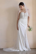 Trumpet-Mermaid Sweep-Brush Train Satin Lace Wedding Dress CW3551