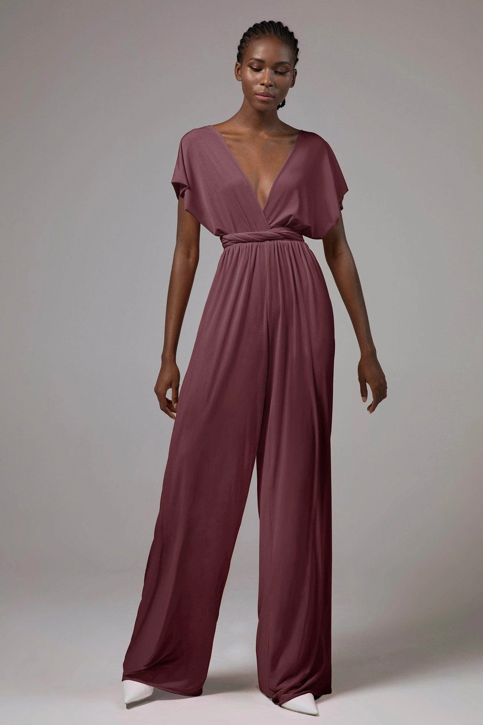 Jumpsuit Floor Length Knitted Fabric Bridesmaid Dress Formal Dresses CB0419