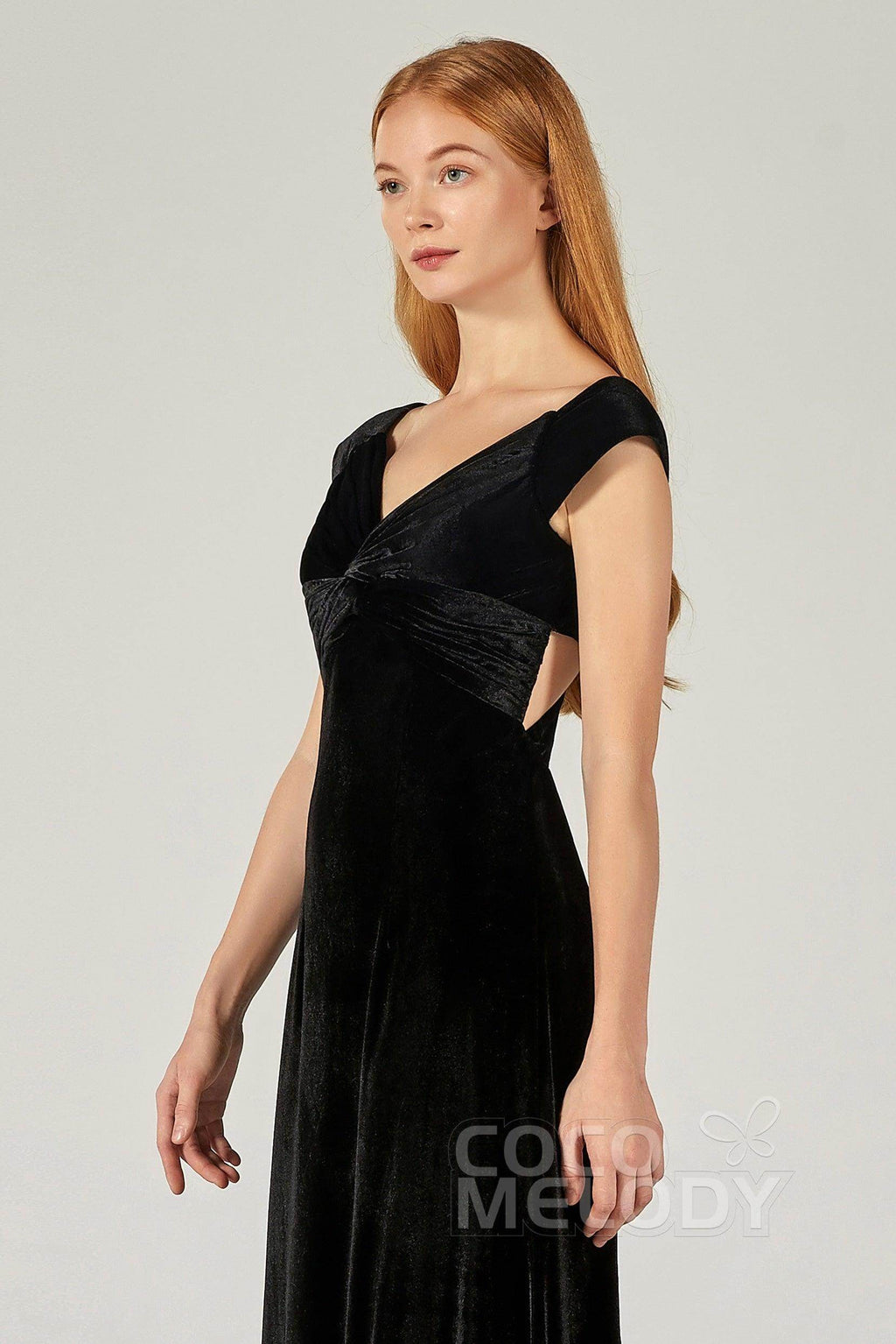 A-Line Floor Length Velvet Bridesmaid Dress CB0371