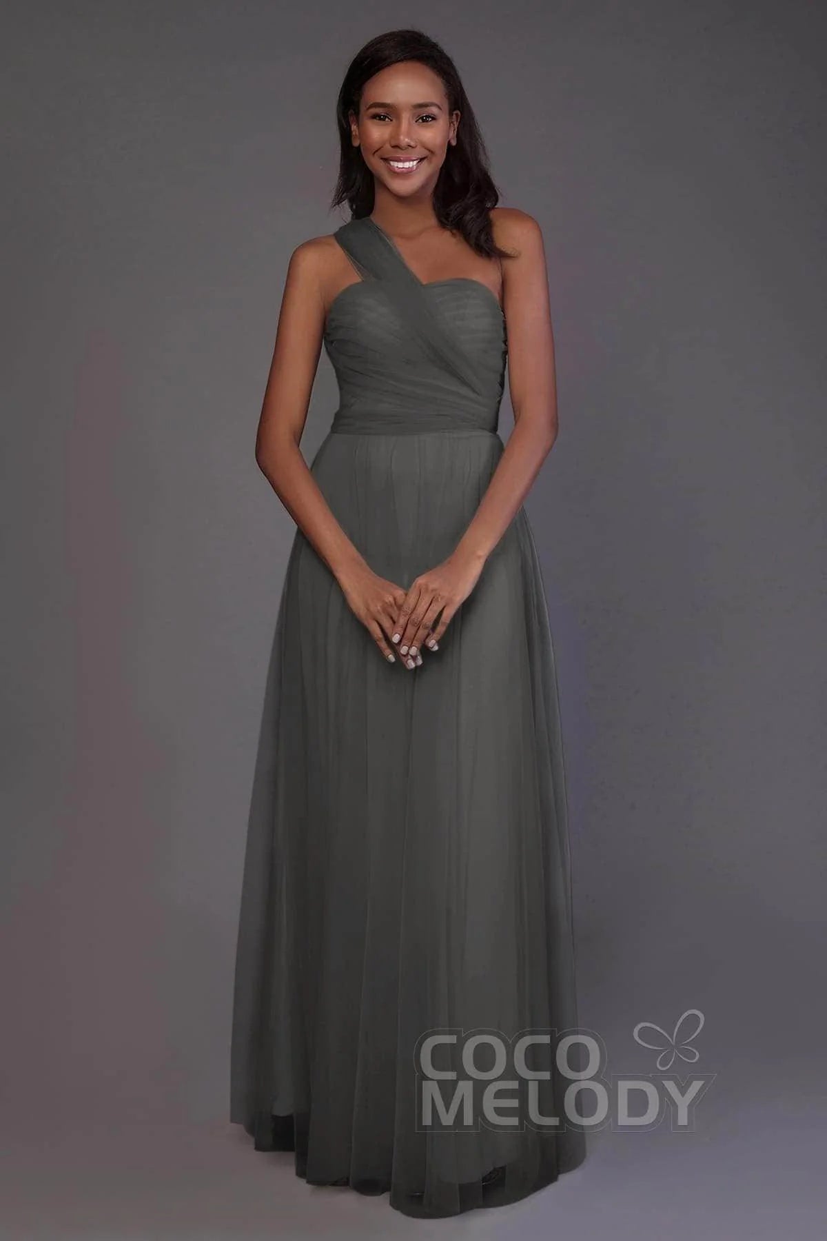 Sheath-Column Floor Length Tulle Bridesmaid Dress PR3502