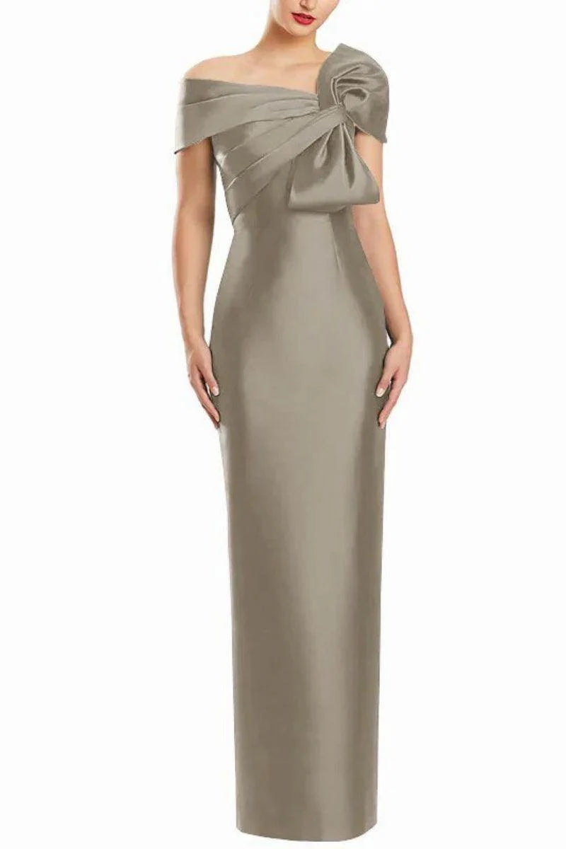 Sheath One Shoulder Floor Length Mother Dresses with Bow CM0368
