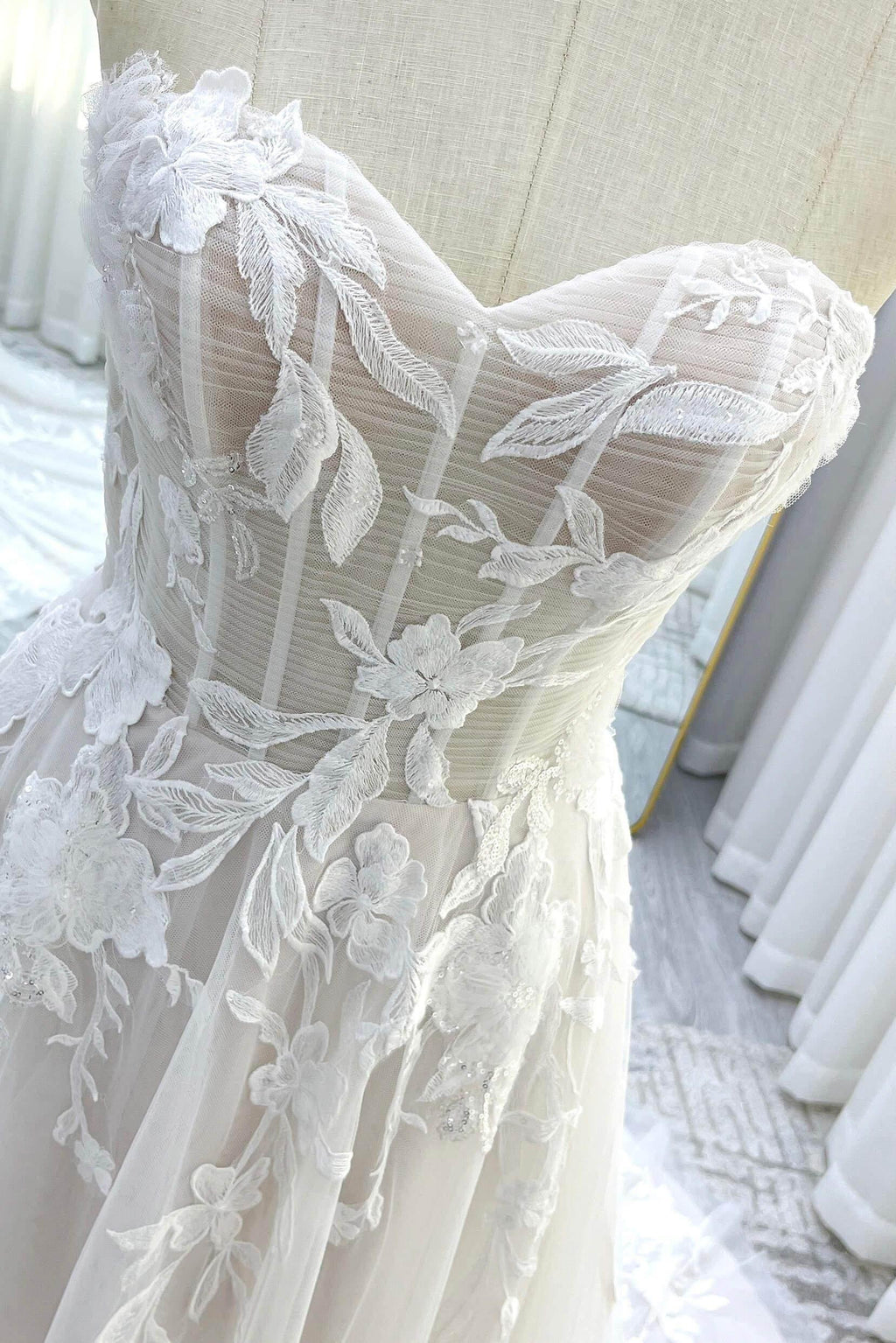A-Line Court Train Lace Tulle Wedding Dress CW3539