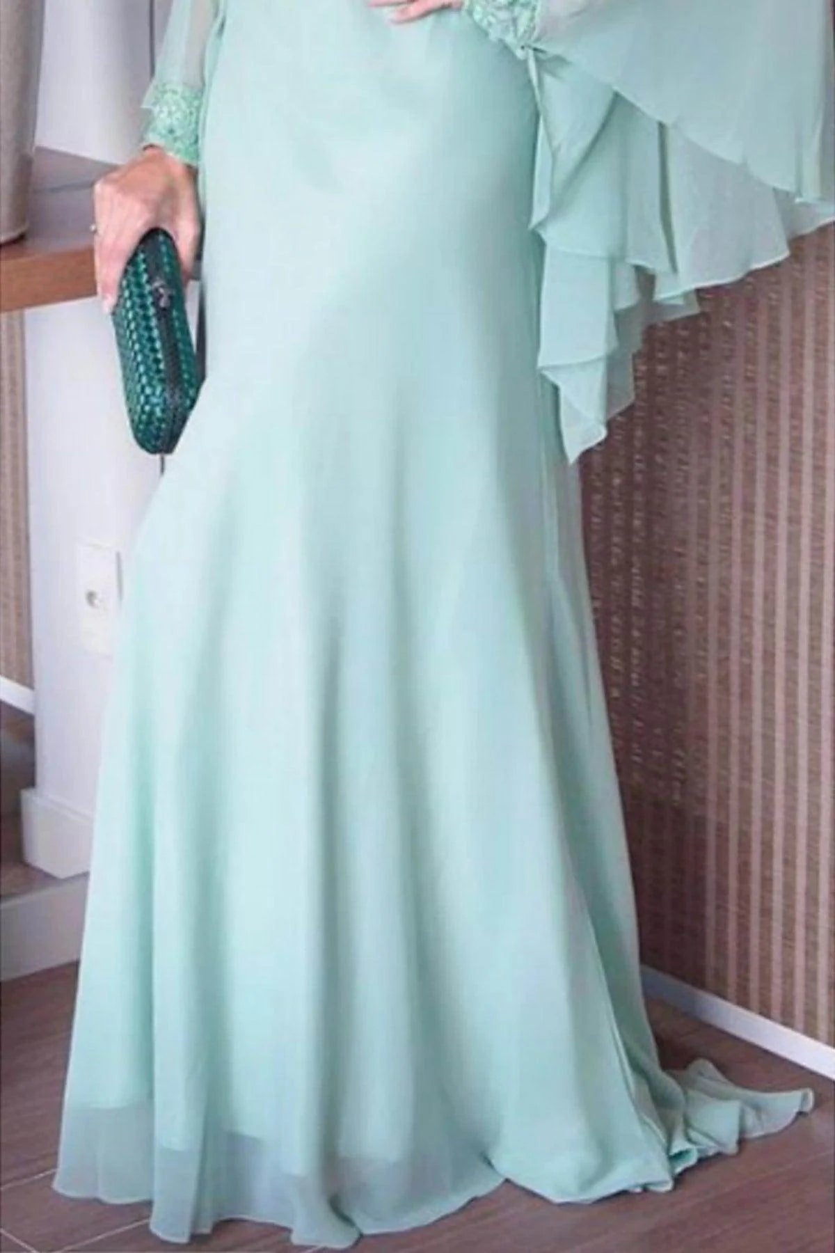 Sheath-Column Sweep-Brush Train Chiffon Mother Dress CM0077
