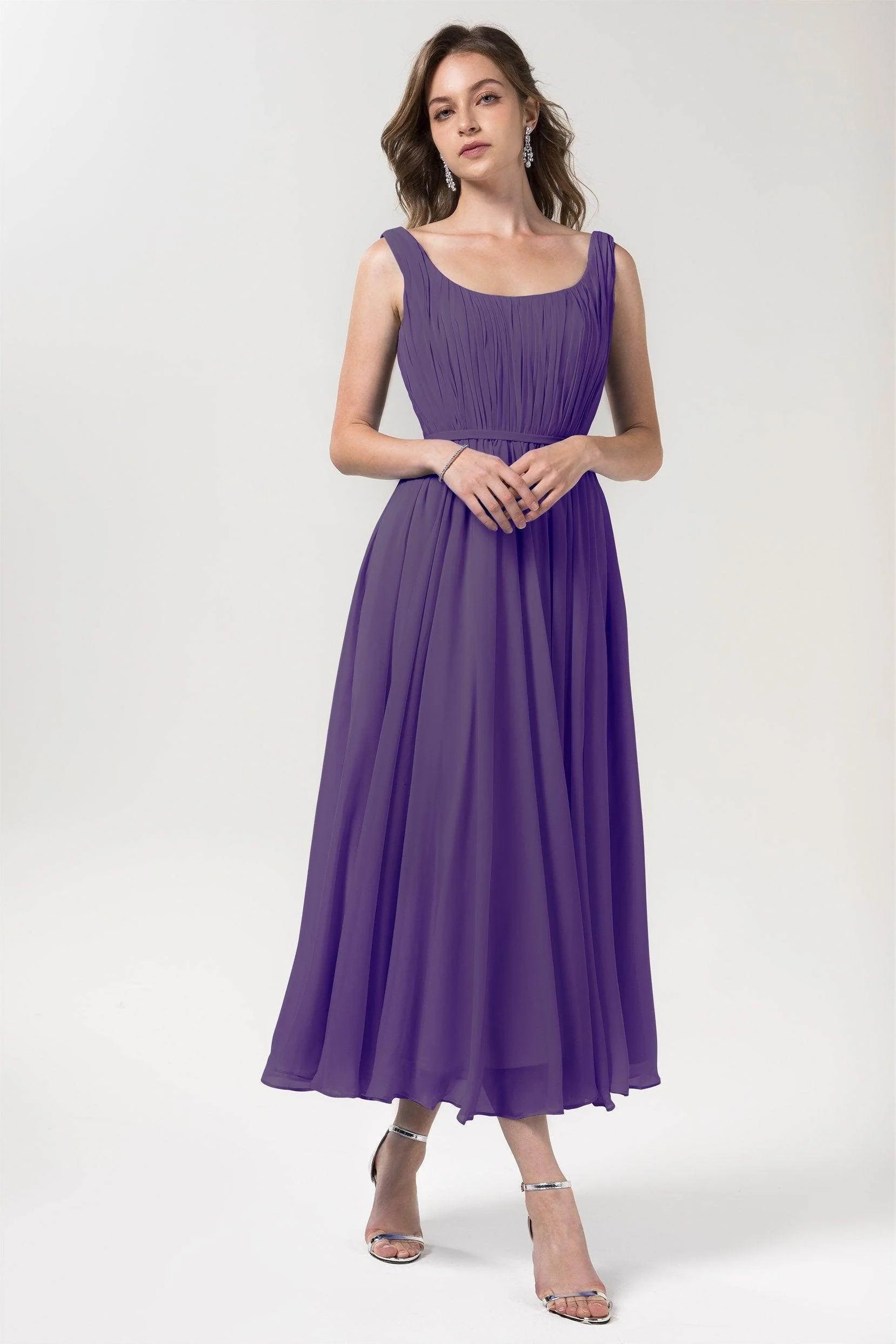 A-Line Tea Length Chiffon Bridesmaid Dress CB0555PS
