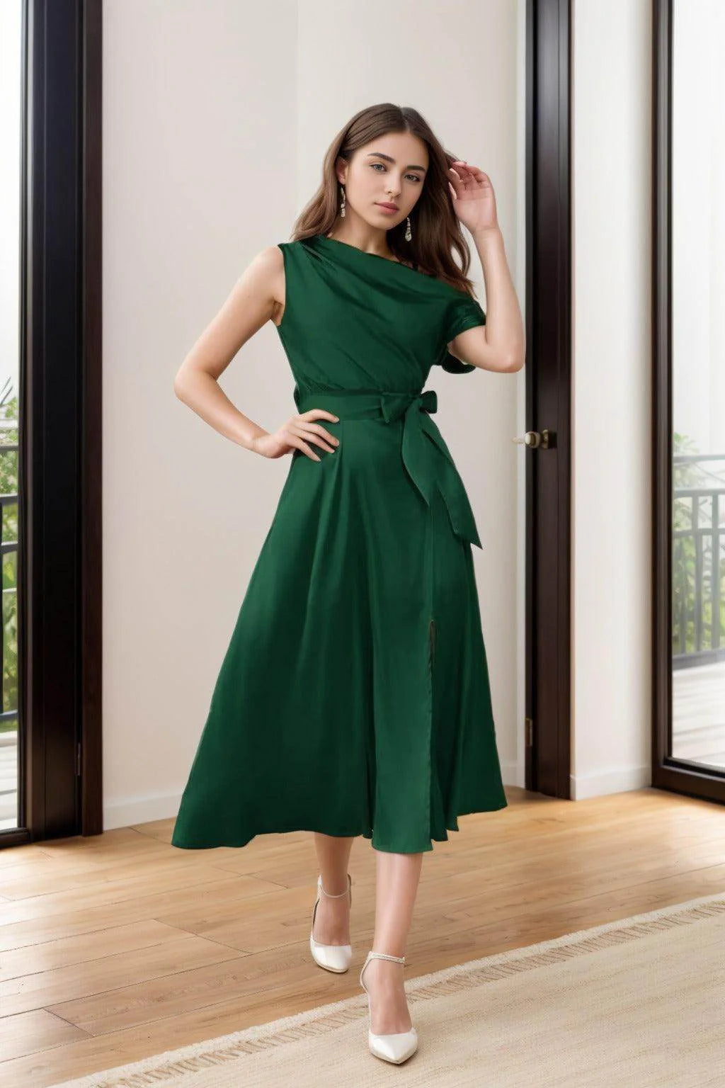 Sheath-Column Tea Length Silk-Like Graduation Dresses CS0540