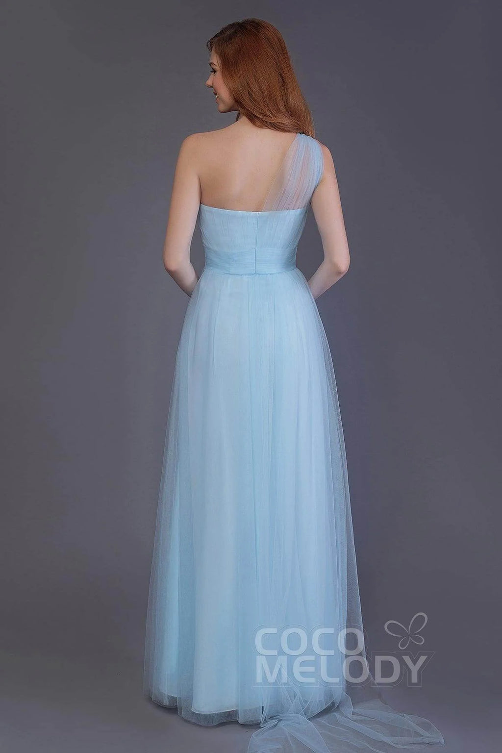 Sheath-Column Floor Length Tulle Bridesmaid Dress PR3556
