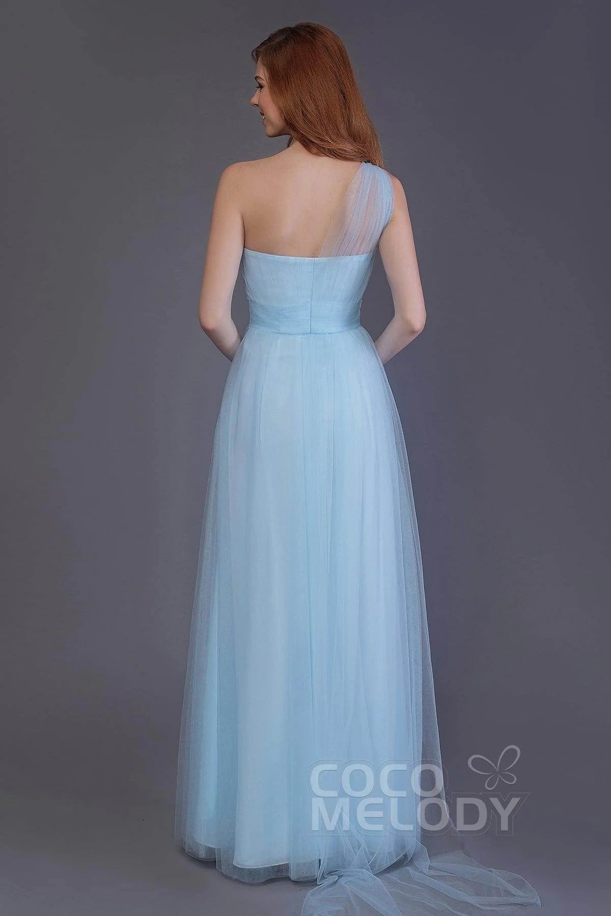 Sheath-Column Floor Length Tulle Bridesmaid Dress PR3556