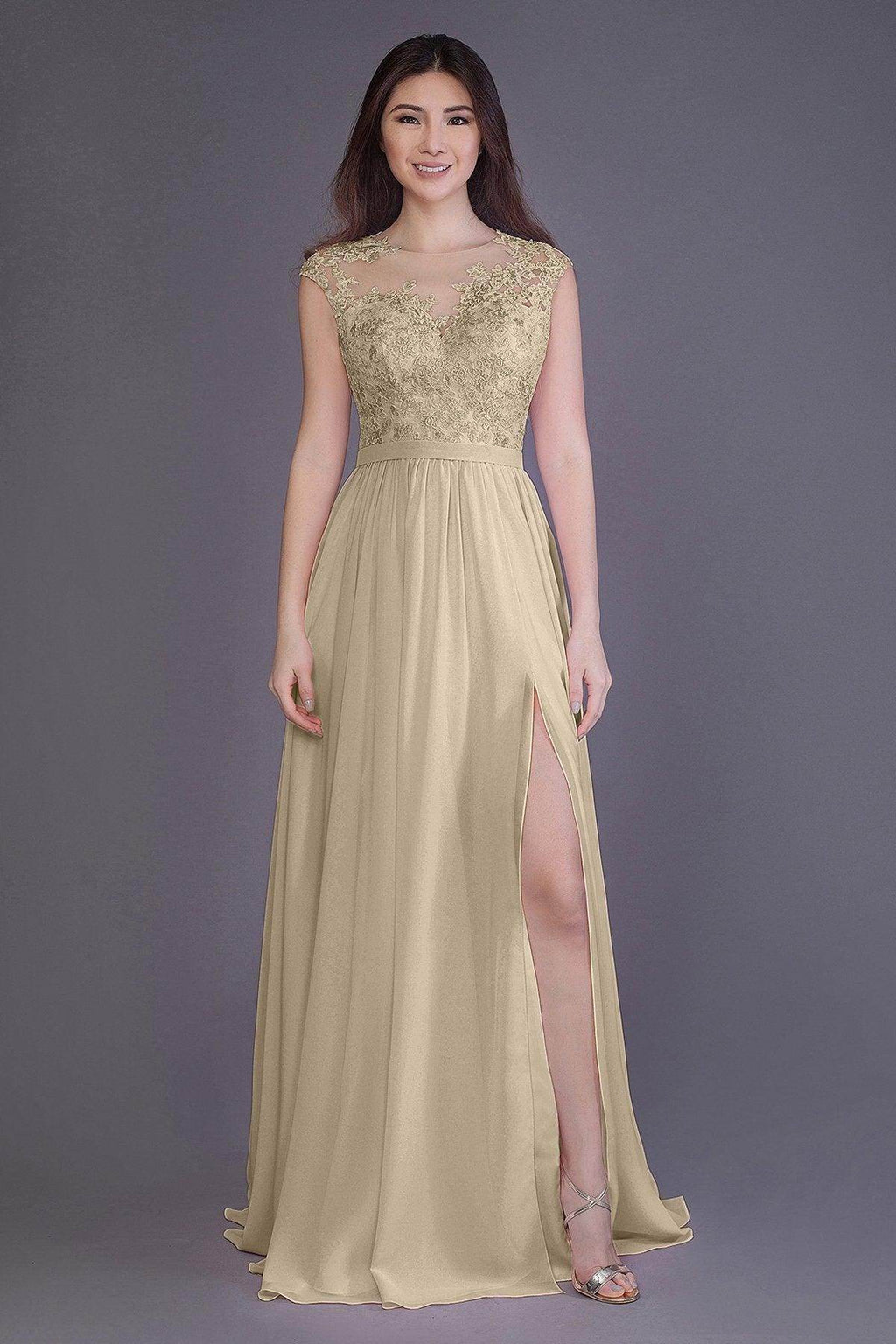 A-Line Floor Length Chiffon and Lace Bridesmaid Dress PR3554
