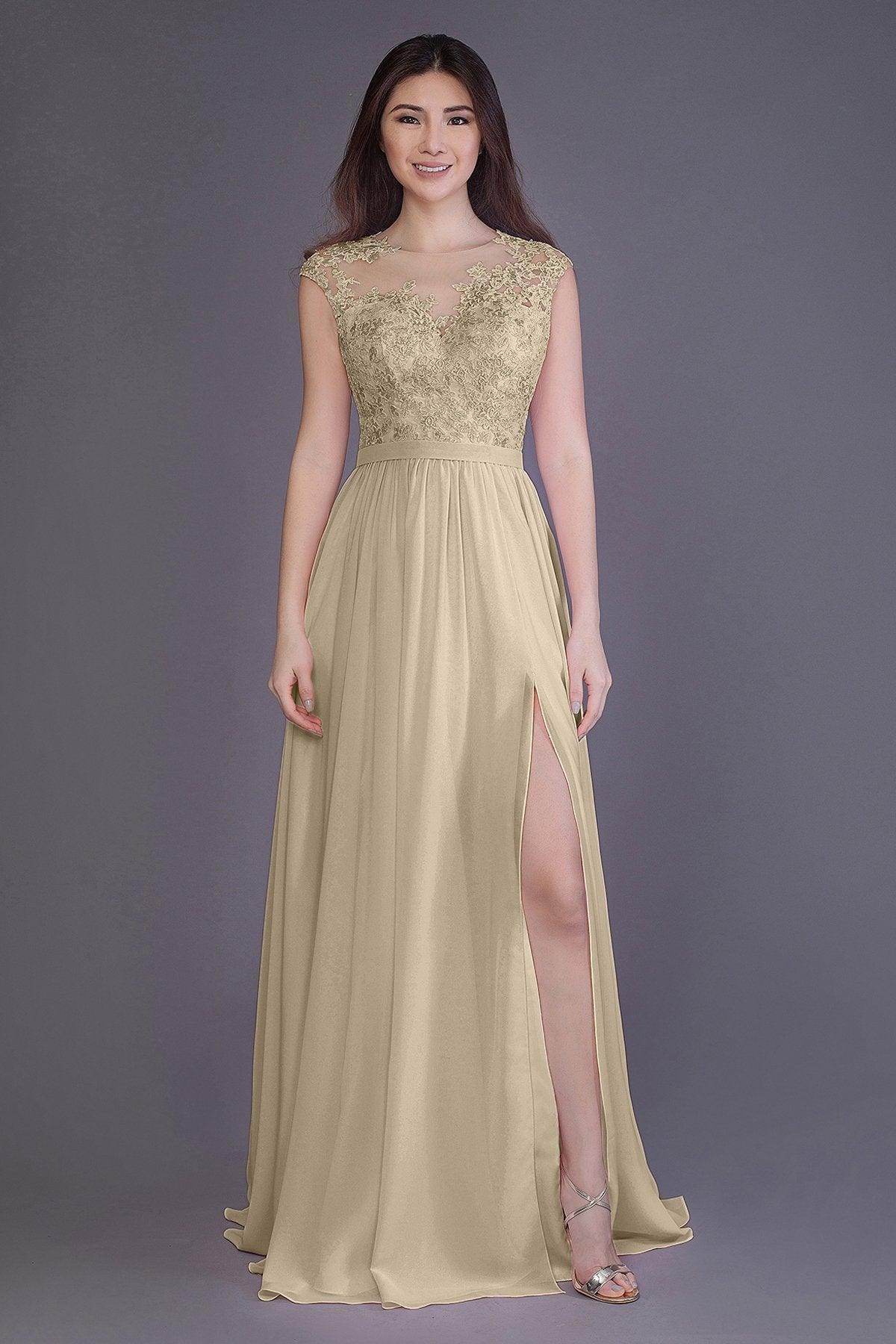 A-Line Floor Length Chiffon and Lace Bridesmaid Dress PR3554
