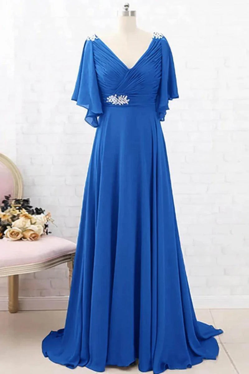 A-Line Sweep-Brush Train Chiffon Mother Dress CM0082