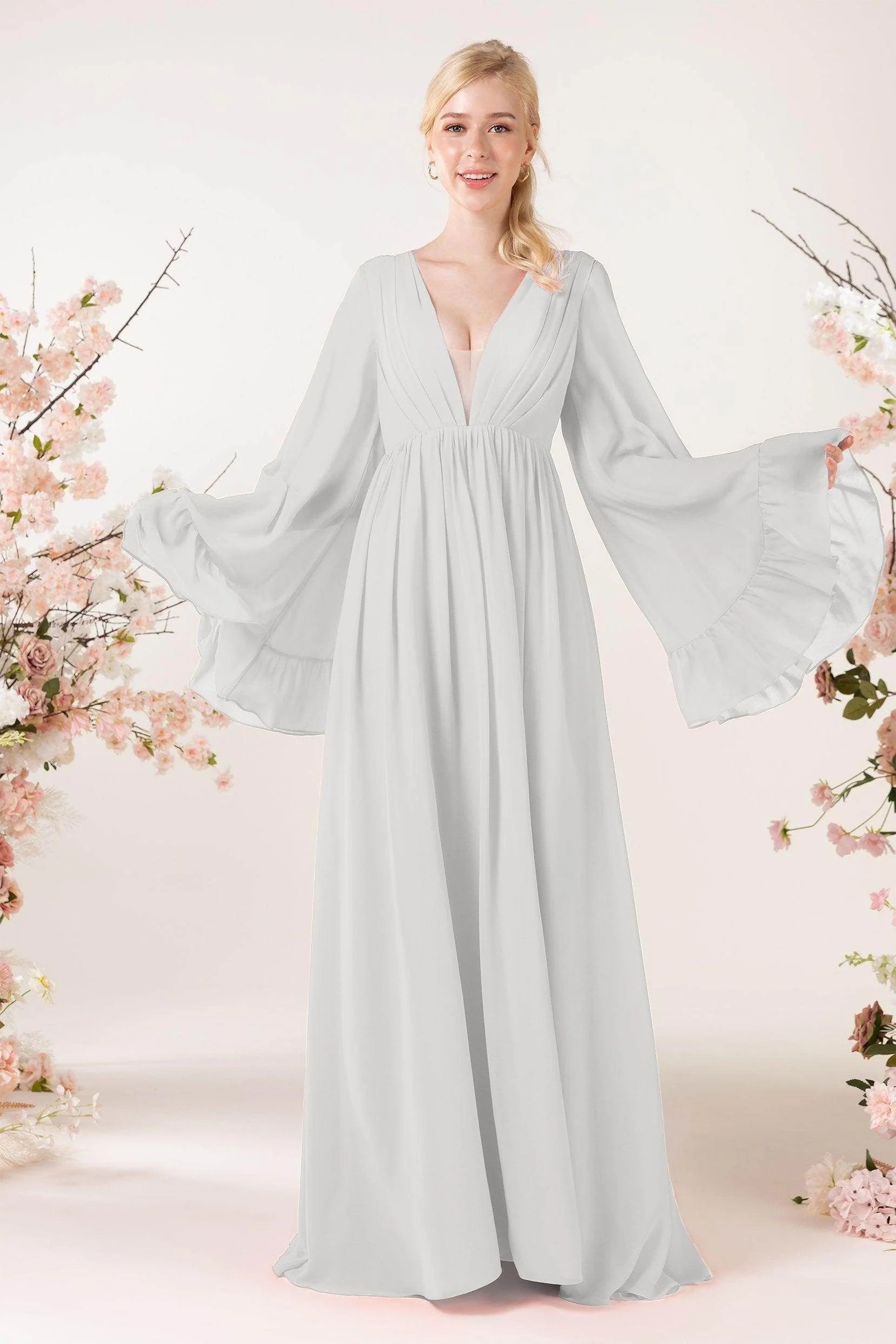 A-Line Sweep-Brush Train Chiffon Bridesmaid Dress CB0465