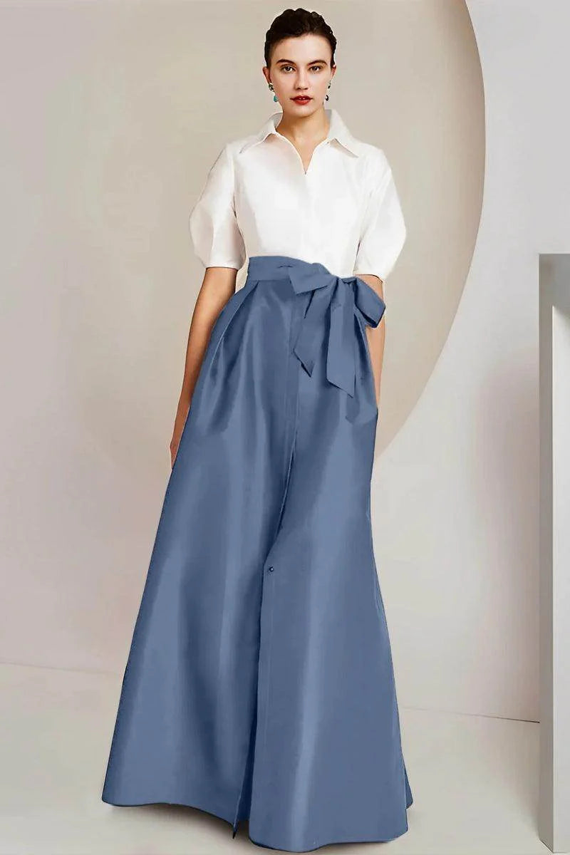 A Line Shirt Collar Short Sleeves Floor Length 2 pieces Mother Dresses CM0347