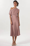 Sheath-Column Midi Luxe Satin Bridesmaid Dress CS0611BM